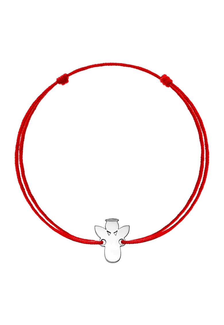 Bratara cu snur si talisman in forma de inger din aur alb de 14K - Rosu Bratara cu snur si talisman in forma de inger din aur alb de 14K - Rosu