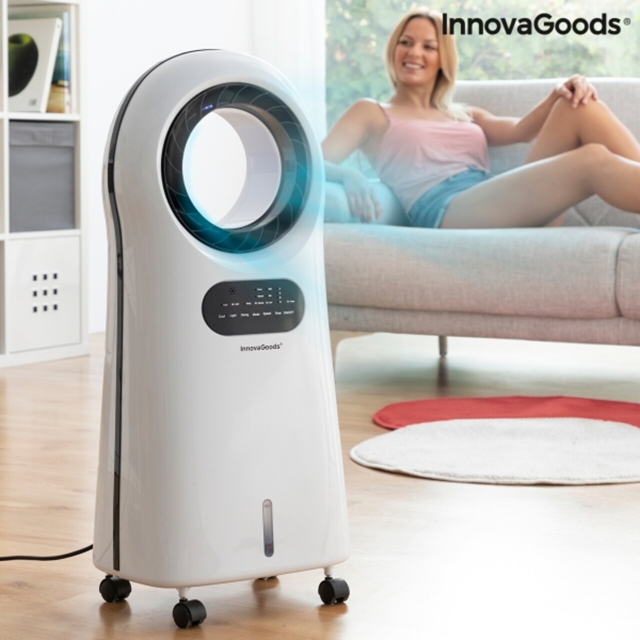 Aparat de aer conditionat cu 4 functii ionizator, ventilator, racitor, umidificator, Evareer InnovaGoods, LED, 30x17.5x76 cm Aparat de aer conditionat cu 4 functii ionizator, ventilator, racitor, umidificator, Evareer InnovaGoods, LED, 30x17.5x76 cm