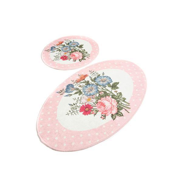 Set 2 covoare baie Flori, 60x100 cm, 50x60 cm, Antiderapant, Multicolor Set 2 covoare baie Flori, 60x100 cm, 50x60 cm, Antiderapant, Multicolor