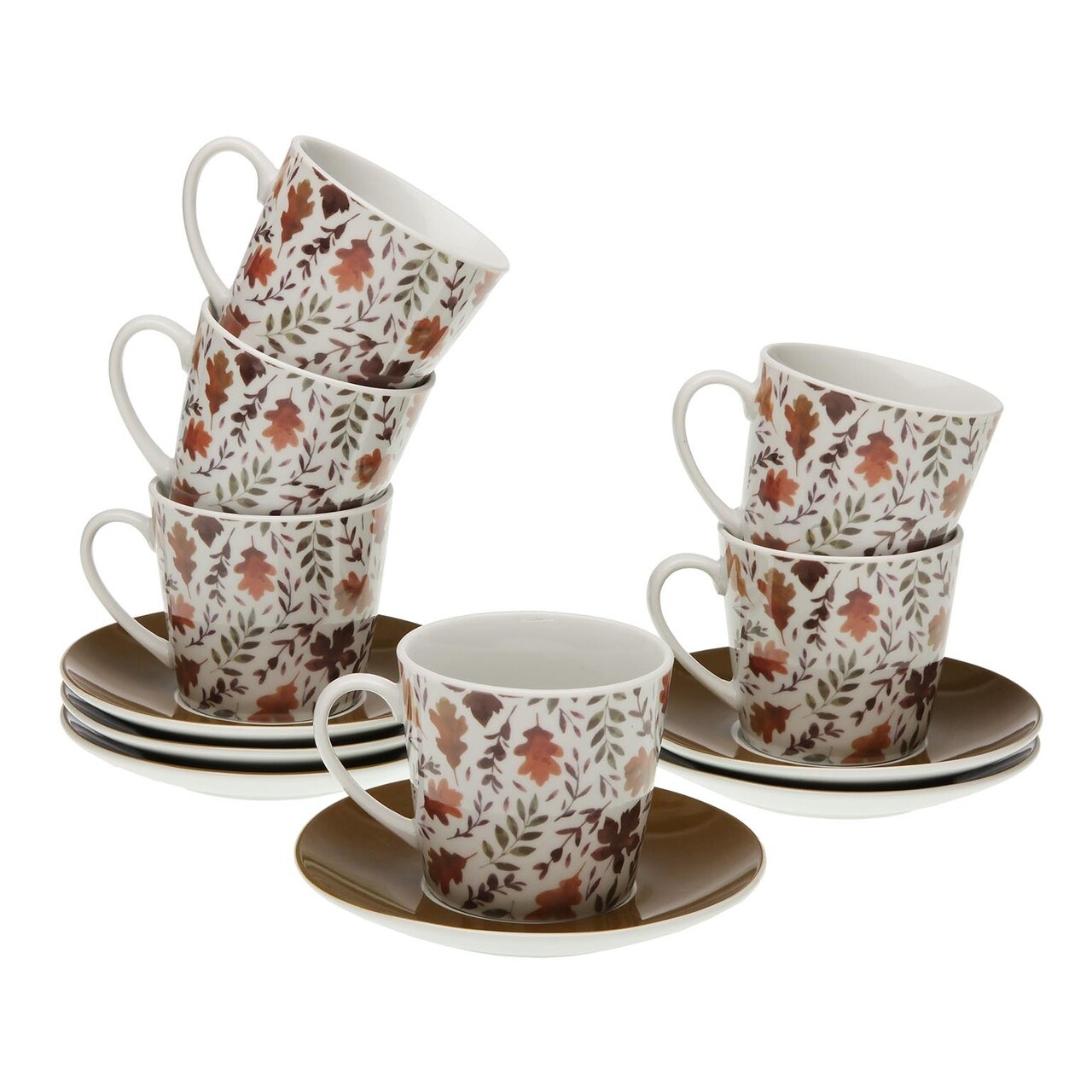 Set 6 cesti cu farfurie pentru ceai Aya Leaves, Versa, 14 x 9 cm, portelan Set 6 cesti cu farfurie pentru ceai Aya Leaves, Versa, 14 x 9 cm, portelan