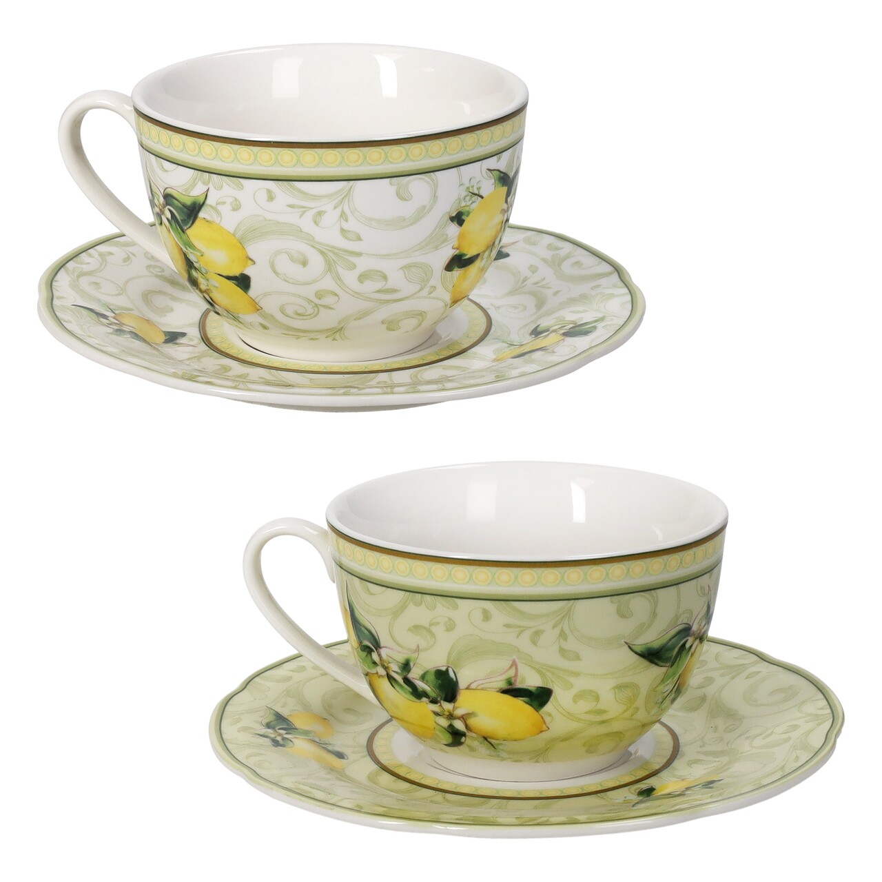 Set 2 cesti cu farfurie pentru ceai Limoni, Brandani, 100 ml, portelan New Bone China Set 2 cesti cu farfurie pentru ceai Limoni, Brandani, 100 ml, portelan New Bone China