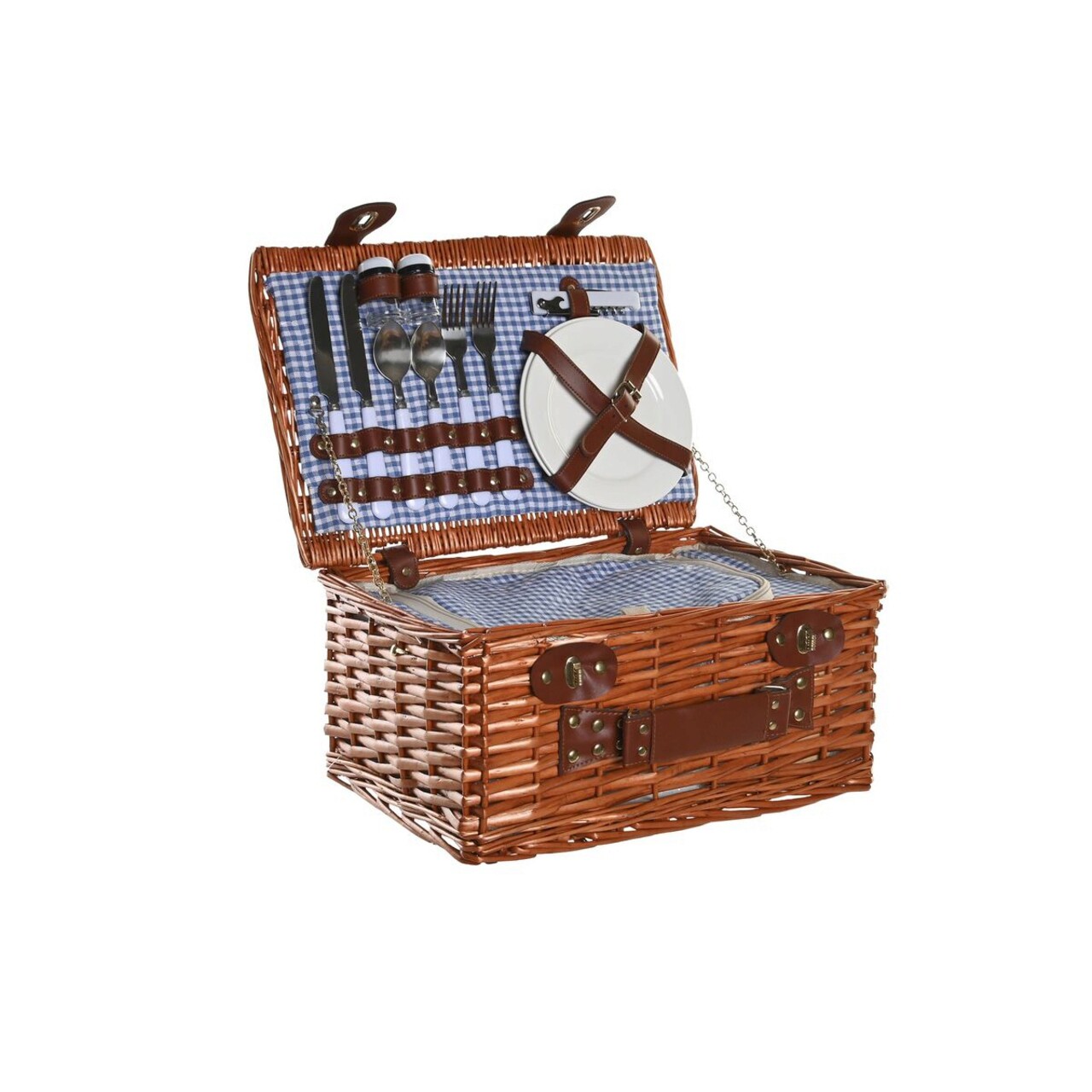 Cos de picnic pentru 2 persoane, DKD Home Decor, 40 x 28 x 20 cm, rachita, natural/albastru Cos de picnic pentru 2 persoane, DKD Home Decor, 40 x 28 x 20 cm, rachita, natural/albastru