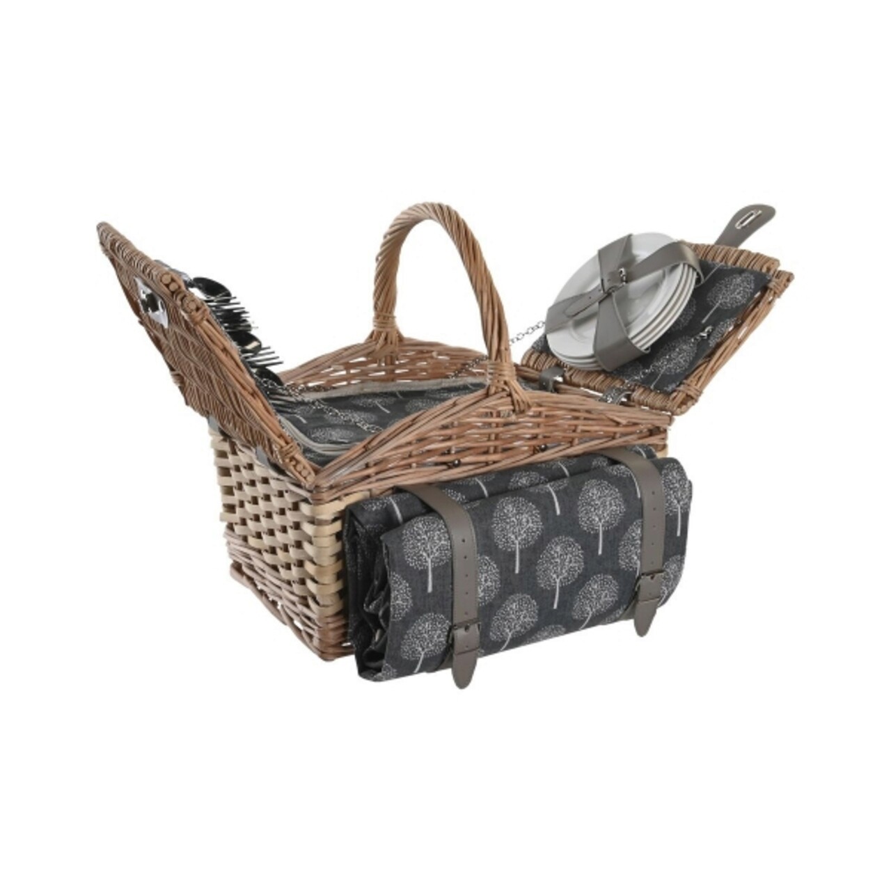 Cos de picnic pentru 4 persoane, DKD Home Decor, 40 x 28 x 19 cm, rachita, natural/gri Cos de picnic pentru 4 persoane, DKD Home Decor, 40 x 28 x 19 cm, rachita, natural/gri