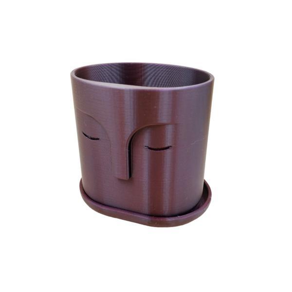 Ghiveci printat 3D din material biodegradabil, cu orificii pentru drenaj si tava inclusa, aspect somnoros, maro mov, 100x80x100 mm Ghiveci printat 3D din material biodegradabil, cu orificii pentru drenaj si tava inclusa, aspect somnoros, maro mov, 100x80x100 mm