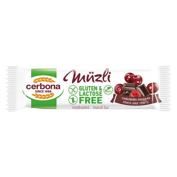 Baton Musli cu Ciocolata si Visine, fara Gluten, fara Lactoza - Cerbona Choco-Sour Cherry Muesli Bar, 35 g Baton Musli cu Ciocolata si Visine, fara Gluten, fara Lactoza - Cerbona Choco-Sour Cherry Muesli Bar, 35 g