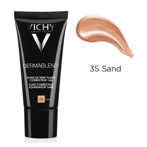 Fond de ten corector fluid rezistenta 16h ten normal sau uscat Dermablend, Nuanta 35 Sand, Vichy, 30 ml Fond de ten corector fluid rezistenta 16h ten normal sau uscat Dermablend, Nuanta 35 Sand, Vichy, 30 ml