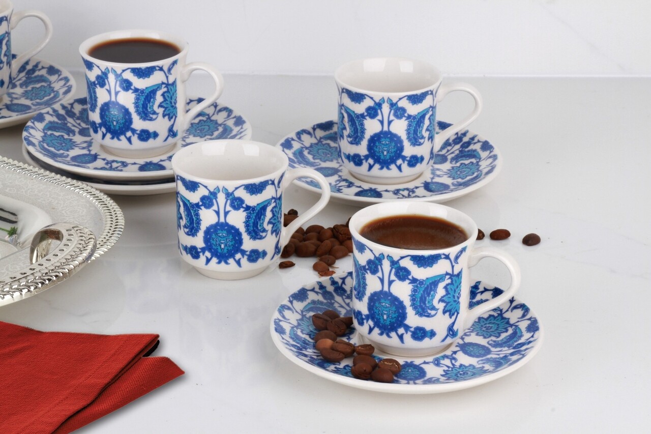 Set 6 cesti cu farfurie SB 002, Helen Porselen, ceramica, multicolor Set 6 cesti cu farfurie SB 002, Helen Porselen, ceramica, multicolor