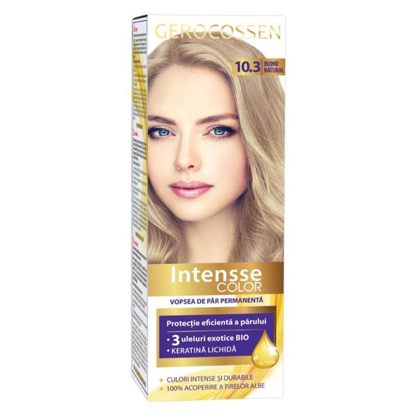 Vopsea de Par Permanenta Intensse Color, Nuanta Nr. 10.3 Blond Natural, Gerocossen, 50 ml Vopsea de Par Permanenta Intensse Color, Nuanta Nr. 10.3 Blond Natural, Gerocossen, 50 ml