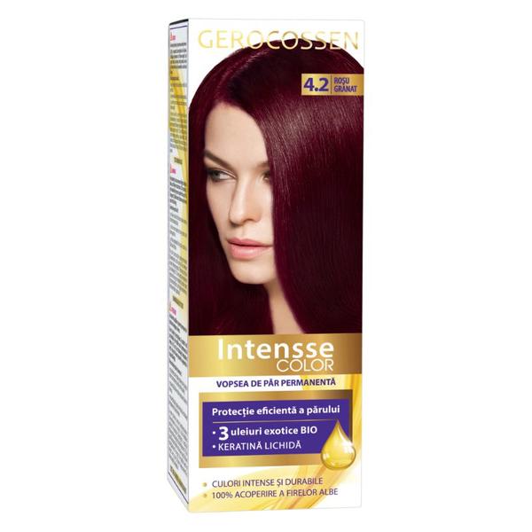 Vopsea de Par Permanenta Intensse Color, Nuanta Nr. 4.2 Rosu Granat, Gerocossen, 50 ml Vopsea de Par Permanenta Intensse Color, Nuanta Nr. 4.2 Rosu Granat, Gerocossen, 50 ml