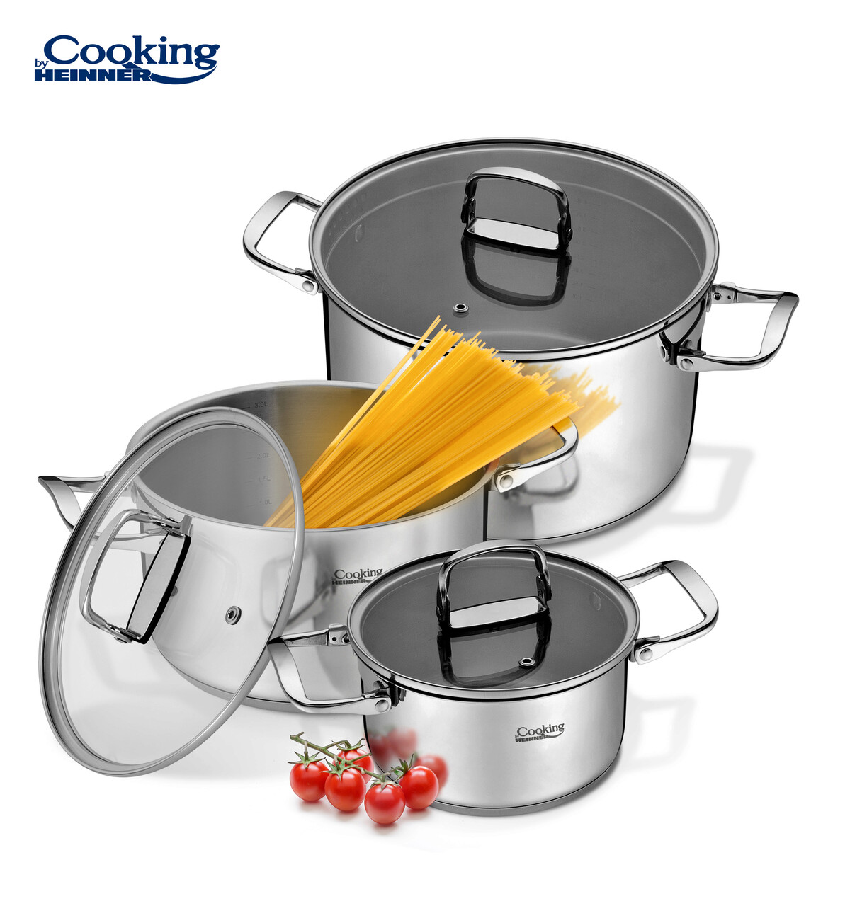 Set de gatit 6 piese, cu manere pliabile, Cooking by Heinner, Milena, inox, gri Set de gatit 6 piese, cu manere pliabile, Cooking by Heinner, Milena, inox, gri