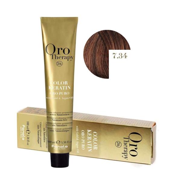 Vopsea Demi-permanenta Fanola Oro Therapy Color Keratin 7.34 Blond Auriu Aramiu, 100ml Vopsea Demi-permanenta Fanola Oro Therapy Color Keratin 7.34 Blond Auriu Aramiu, 100ml