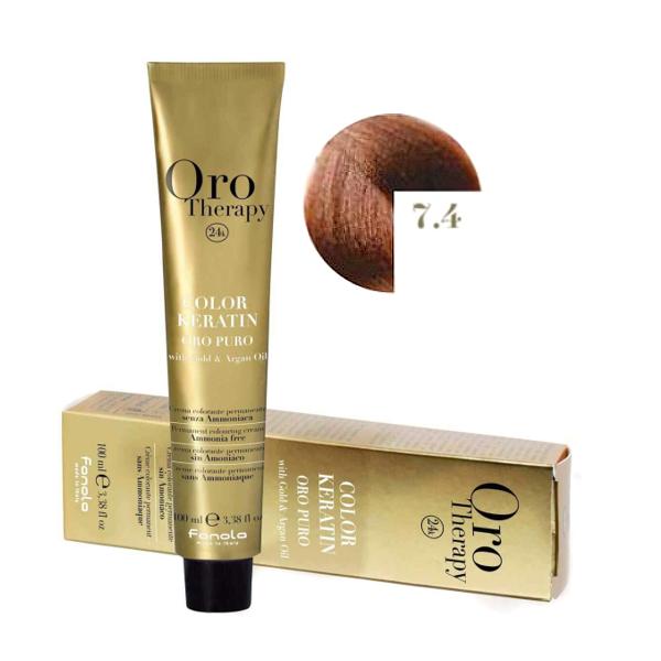 Vopsea Demi-permanenta Fanola Oro Therapy Color Keratin 7.4 Blond Aramiu, 100ml Vopsea Demi-permanenta Fanola Oro Therapy Color Keratin 7.4 Blond Aramiu, 100ml