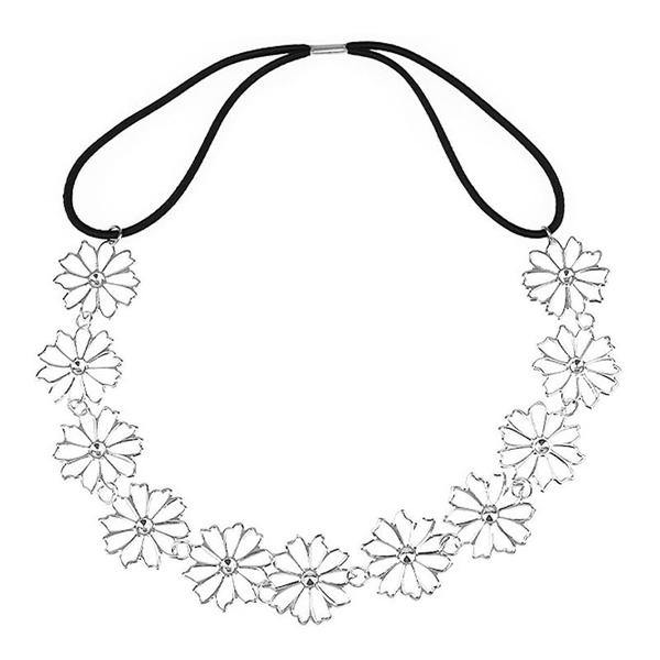 Bentita Tip Colier cu Flori Metalice, Silver, Lucy Style 2000, 1 buc Bentita Tip Colier cu Flori Metalice, Silver, Lucy Style 2000, 1 buc