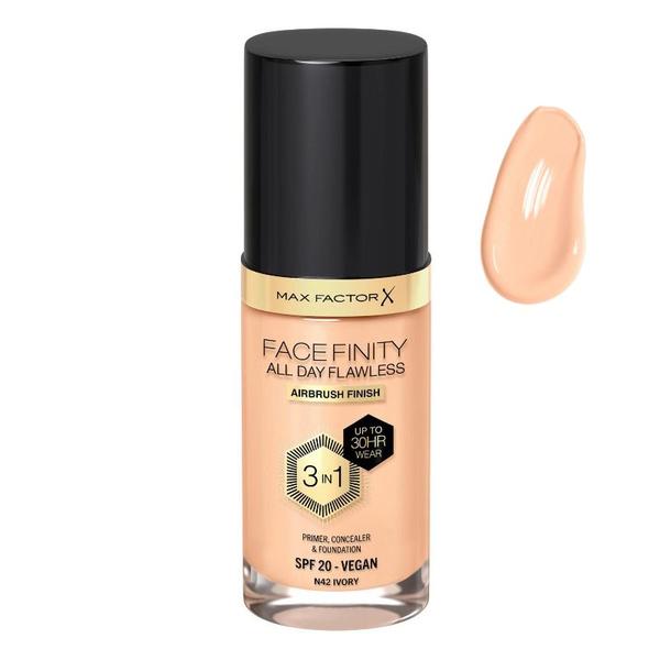 Fond de Ten 3 in 1 - Max Factor Facefinity All Day Flawless Airbrush Finish 3 in1 SPF 20 Vegan, nuanta N42 Ivory, 30 ml Fond de Ten 3 in 1 - Max Factor Facefinity All Day Flawless Airbrush Finish 3 in1 SPF 20 Vegan, nuanta N42 Ivory, 30 ml