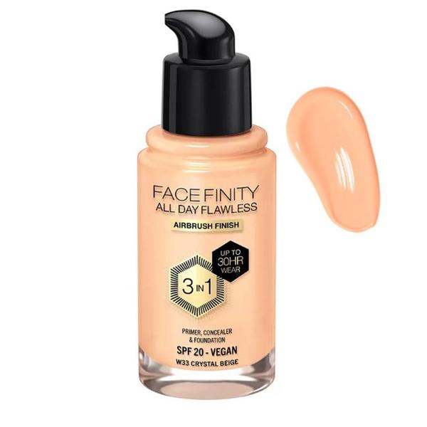 Fond de Ten 3 in 1 - Max Factor Facefinity All Day Flawless Airbrush Finish 3 in1 SPF 20 Vegan, nuanta W33 Crystal Beige, 30 ml Fond de Ten 3 in 1 - Max Factor Facefinity All Day Flawless Airbrush Finish 3 in1 SPF 20 Vegan, nuanta W33 Crystal Beige, 30 ml