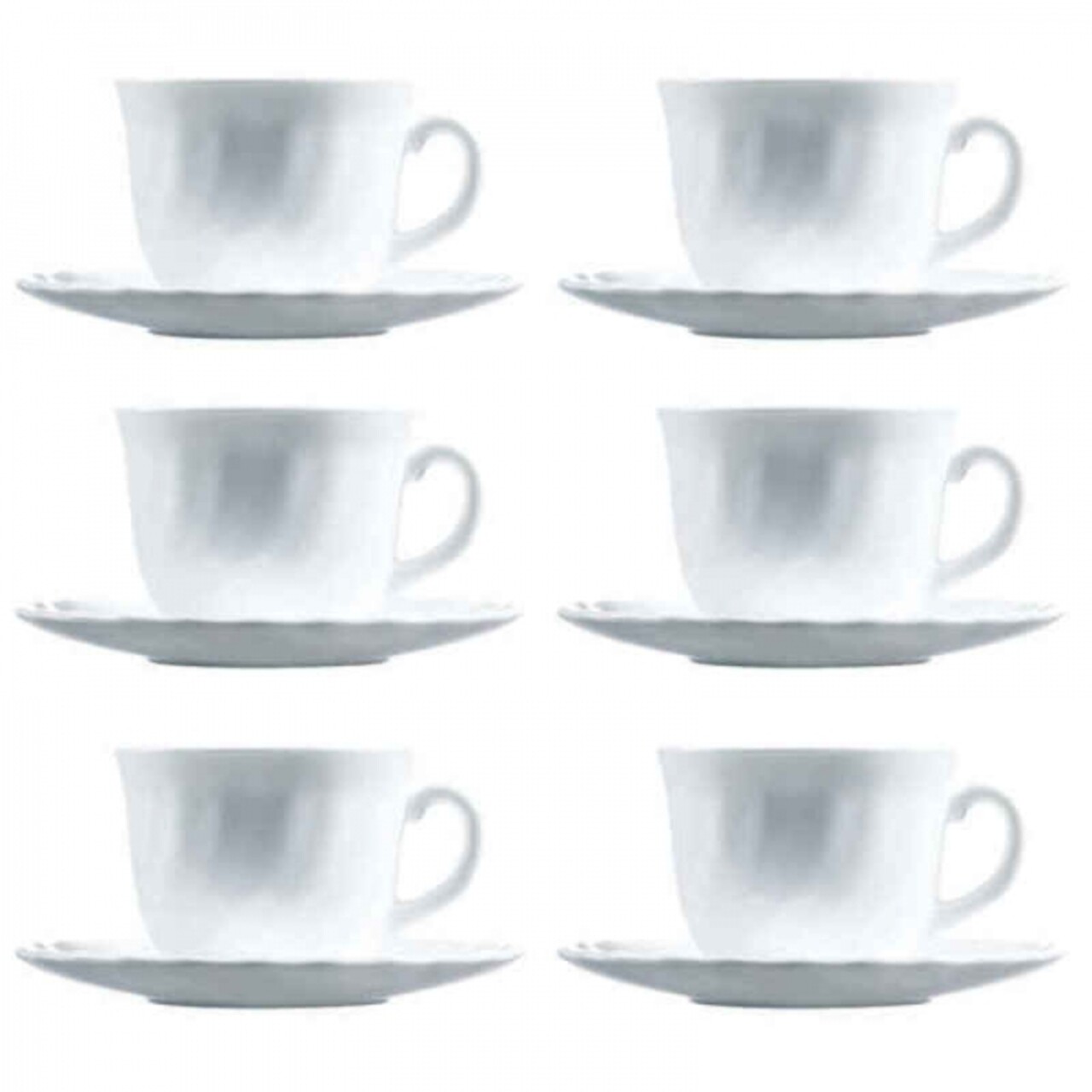 Set 6 cesti cu farfurioara, Luminarc, Trianon, 220 ml, sticla, alb Set 6 cesti cu farfurioara, Luminarc, Trianon, 220 ml, sticla, alb