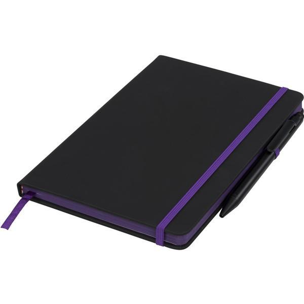 Agenda A5, coperta cauciucata, negru, margini si elastic mov, Piksel, pix inclus Agenda A5, coperta cauciucata, negru, margini si elastic mov, Piksel, pix inclus