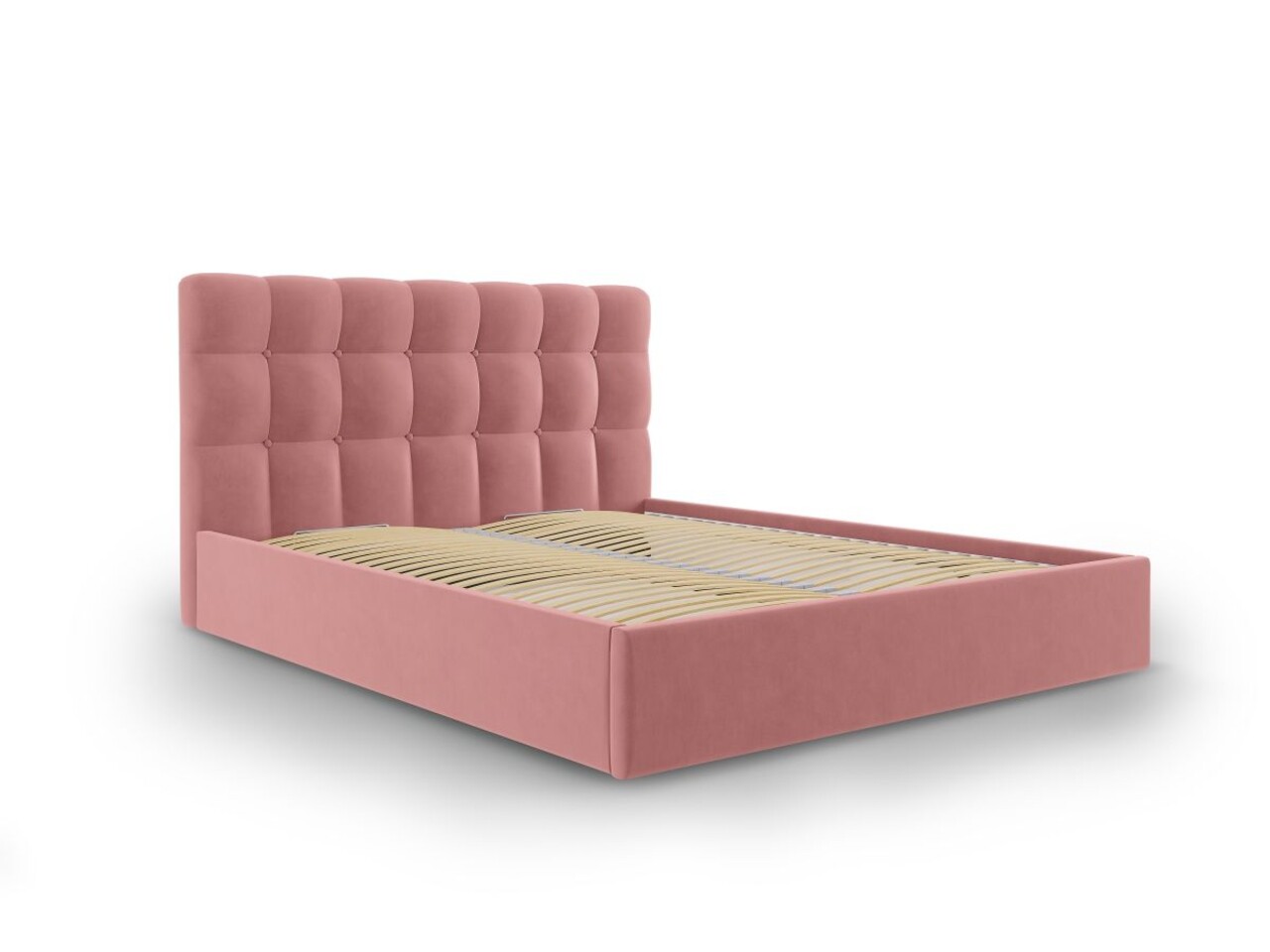 Pat tapitat cu somiera rabatabila si lada depozitare, Nerin Pink, Mazzini Sofas, 160x200 cm, catifea, roz Pat tapitat cu somiera rabatabila si lada depozitare, Nerin Pink, Mazzini Sofas, 160x200 cm, catifea, roz