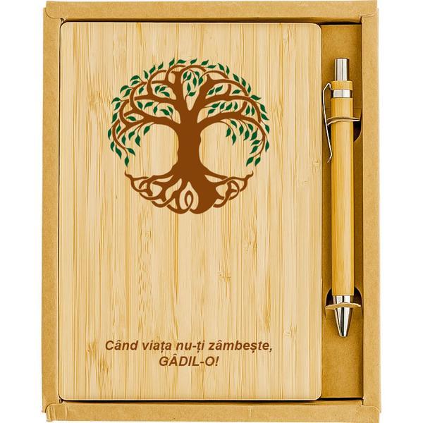 Agenda nedatata A5, Piksel, din lemn de bambus, cu pix, personalizata, mesaj, Pomul Vietii Agenda nedatata A5, Piksel, din lemn de bambus, cu pix, personalizata, mesaj, Pomul Vietii
