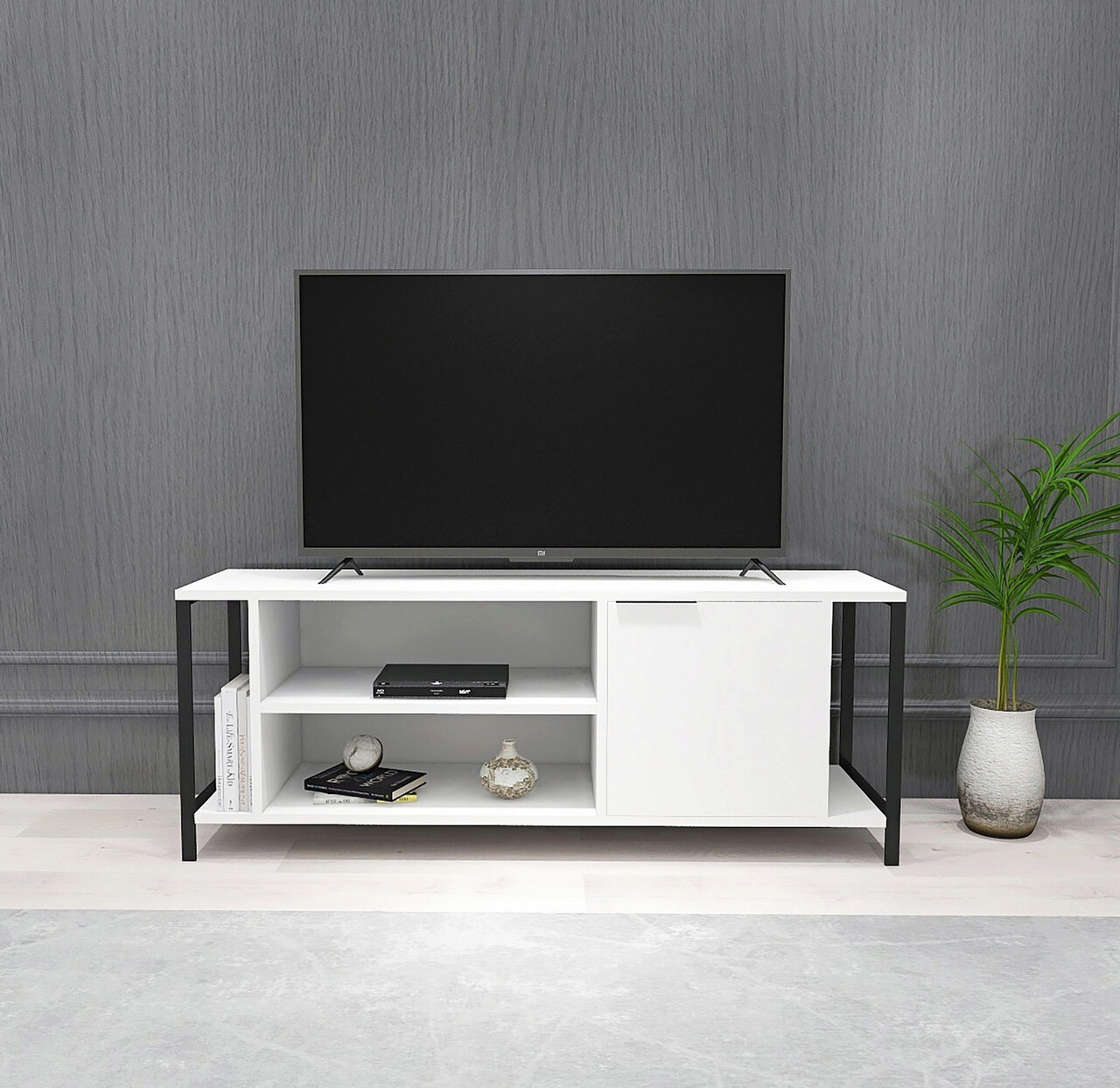 Comoda TV, Kalune Design, Bond, 120x54x30 cm, Alb/Negru