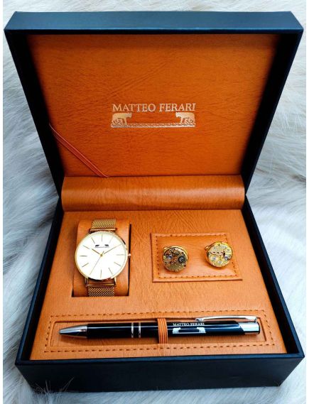Set cadou pentru barbati Matteo Ferari, ceas, butoni, pix metalic MF001B110G - Engross Set cadou pentru barbati Matteo Ferari, ceas, butoni, pix metalic MF001B110G - Engross
