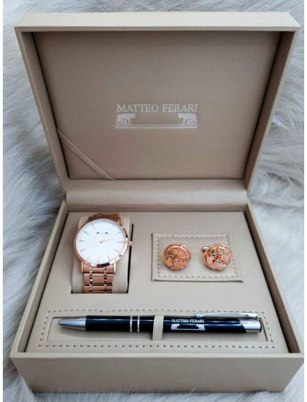 Set cadou pentru barbati Matteo Ferari, ceas, butoni, pix metalic MF002B110G - Engross Set cadou pentru barbati Matteo Ferari, ceas, butoni, pix metalic MF002B110G - Engross