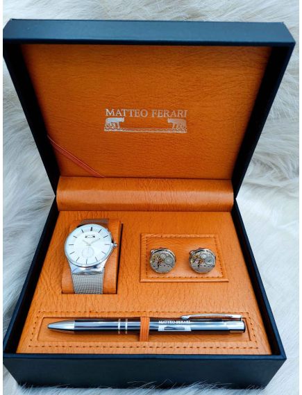 Set cadou pentru barbati Matteo Ferari, ceas, butoni, pix metalic MF004B110G - Engross Set cadou pentru barbati Matteo Ferari, ceas, butoni, pix metalic MF004B110G - Engross