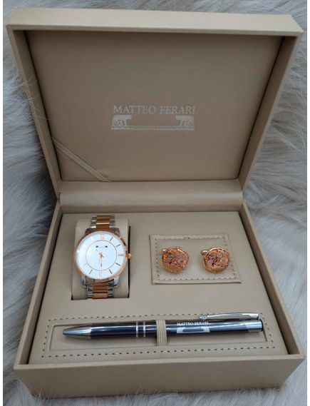 Set cadou pentru barbati Matteo Ferari, ceas, butoni, pix metalic MF006B110G - Engross Set cadou pentru barbati Matteo Ferari, ceas, butoni, pix metalic MF006B110G - Engross