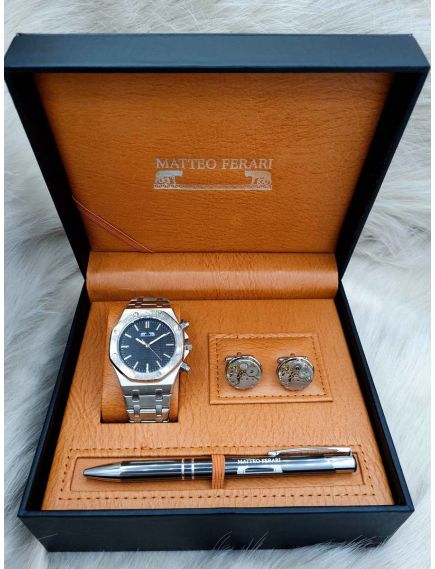 Set cadou pentru barbati Matteo Ferari, ceas, butoni, pix metalic MF007B110G - Engross Set cadou pentru barbati Matteo Ferari, ceas, butoni, pix metalic MF007B110G - Engross