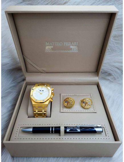 Set cadou pentru barbati Matteo Ferari, ceas, butoni, pix metalic MF009B110G - Engross Set cadou pentru barbati Matteo Ferari, ceas, butoni, pix metalic MF009B110G - Engross