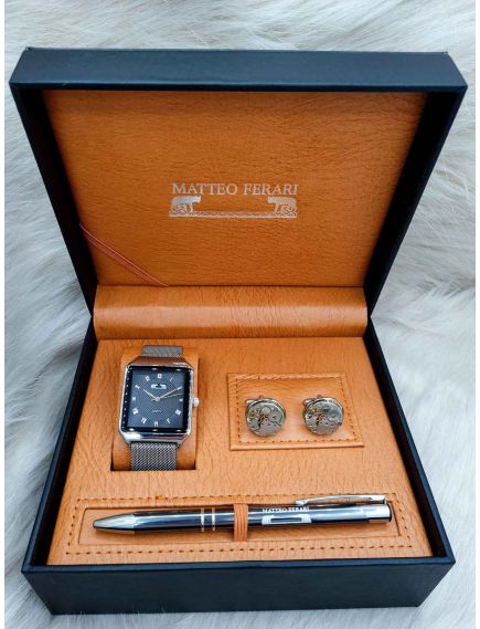 Set cadou pentru barbati Matteo Ferari, ceas, butoni, pix metalic MF012B110G - Engross Set cadou pentru barbati Matteo Ferari, ceas, butoni, pix metalic MF012B110G - Engross