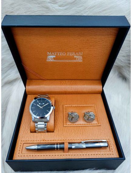Set cadou pentru barbati Matteo Ferari, ceas, butoni, pix metalic MF013B110G - Engross Set cadou pentru barbati Matteo Ferari, ceas, butoni, pix metalic MF013B110G - Engross