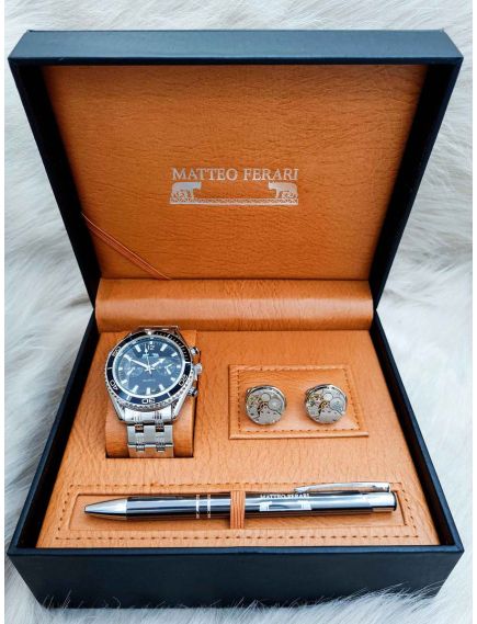 Set cadou pentru barbati Matteo Ferari, ceas, butoni, pix metalic MF014B110G - Engross Set cadou pentru barbati Matteo Ferari, ceas, butoni, pix metalic MF014B110G - Engross