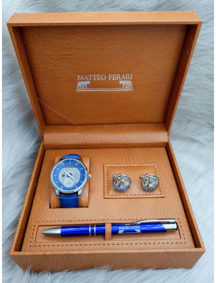 Set cadou pentru barbati Matteo Ferari, ceas, butoni, pix metalic MF019B110G - Engross Set cadou pentru barbati Matteo Ferari, ceas, butoni, pix metalic MF019B110G - Engross