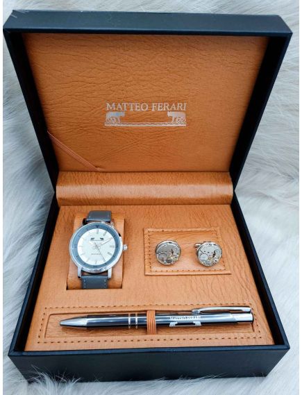 Set cadou pentru barbati Matteo Ferari, ceas, butoni, pix metalic MF021B110G - Engross Set cadou pentru barbati Matteo Ferari, ceas, butoni, pix metalic MF021B110G - Engross