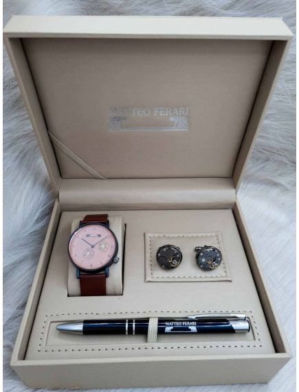Set cadou pentru barbati Matteo Ferari, ceas, butoni, pix metalic MF023B110G - Engross Set cadou pentru barbati Matteo Ferari, ceas, butoni, pix metalic MF023B110G - Engross