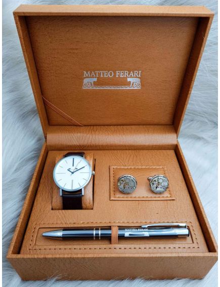 Set cadou pentru barbati Matteo Ferari, ceas, butoni, pix metalic MF025B110G - Engross Set cadou pentru barbati Matteo Ferari, ceas, butoni, pix metalic MF025B110G - Engross