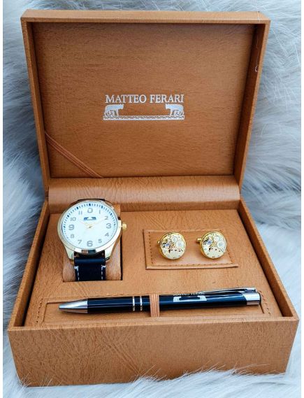 Set cadou pentru barbati Matteo Ferari, ceas, butoni, pix metalic MF026B110G - Engross Set cadou pentru barbati Matteo Ferari, ceas, butoni, pix metalic MF026B110G - Engross