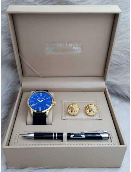 Set cadou pentru barbati Matteo Ferari, ceas, butoni, pix metalic MF029B110G - Engross Set cadou pentru barbati Matteo Ferari, ceas, butoni, pix metalic MF029B110G - Engross