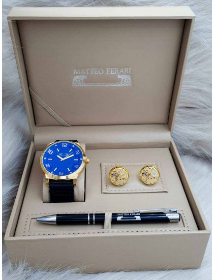 Set cadou pentru barbati Matteo Ferari, ceas, butoni, pix metalic MF030B110G - Engross Set cadou pentru barbati Matteo Ferari, ceas, butoni, pix metalic MF030B110G - Engross