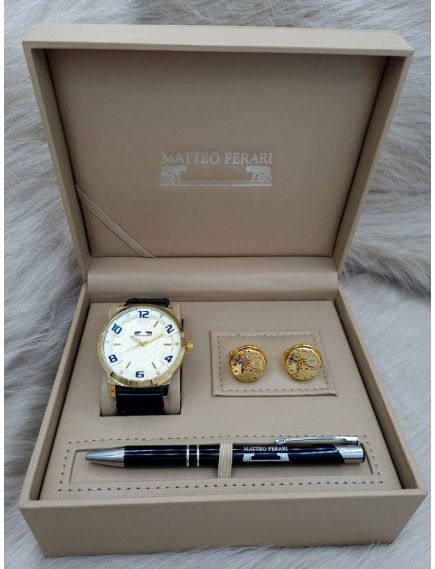 Set cadou pentru barbati Matteo Ferari, ceas, butoni, pix metalic MF032B110G - Engross Set cadou pentru barbati Matteo Ferari, ceas, butoni, pix metalic MF032B110G - Engross