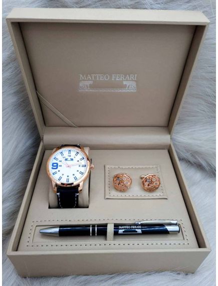 Set cadou pentru barbati Matteo Ferari, ceas, butoni, pix metalic MF034B110G - Engross Set cadou pentru barbati Matteo Ferari, ceas, butoni, pix metalic MF034B110G - Engross