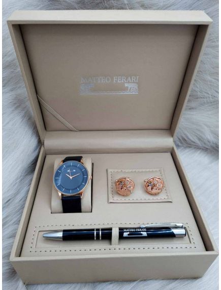 Set cadou pentru barbati Matteo Ferari, ceas, butoni, pix metalic MF038B110G - Engross Set cadou pentru barbati Matteo Ferari, ceas, butoni, pix metalic MF038B110G - Engross