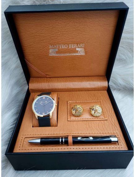 Set cadou pentru barbati Matteo Ferari, ceas, butoni, pix metalic MF040B110G - Engross Set cadou pentru barbati Matteo Ferari, ceas, butoni, pix metalic MF040B110G - Engross