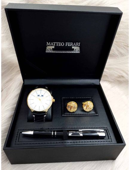 Set cadou pentru barbati Matteo Ferari, ceas, butoni, pix metalic MF043B110G - Engross Set cadou pentru barbati Matteo Ferari, ceas, butoni, pix metalic MF043B110G - Engross
