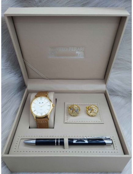 Set cadou pentru barbati Matteo Ferari, ceas, butoni, pix metalic MF045B110G - Engross Set cadou pentru barbati Matteo Ferari, ceas, butoni, pix metalic MF045B110G - Engross