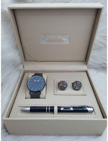 Set cadou pentru barbati Matteo Ferari, ceas, butoni, pix metalic MF047B110G - Engross Set cadou pentru barbati Matteo Ferari, ceas, butoni, pix metalic MF047B110G - Engross