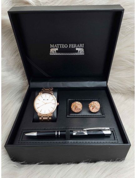 Set cadou pentru barbati Matteo Ferari, ceas, butoni, pix metalic MF049B110G - Engross Set cadou pentru barbati Matteo Ferari, ceas, butoni, pix metalic MF049B110G - Engross