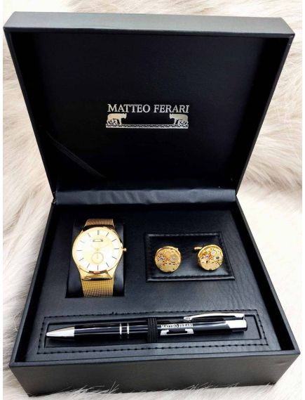 Set cadou pentru barbati Matteo Ferari, ceas, butoni, pix metalic MF052B110G - Engross Set cadou pentru barbati Matteo Ferari, ceas, butoni, pix metalic MF052B110G - Engross