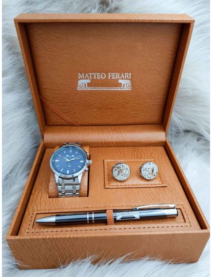 Set cadou pentru barbati Matteo Ferari, ceas, butoni, pix metalic MF054B110G - Engross Set cadou pentru barbati Matteo Ferari, ceas, butoni, pix metalic MF054B110G - Engross
